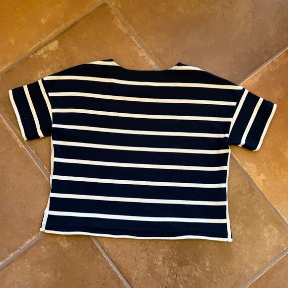 La Ligne "Short Sleeve Breton Tee" Shirt Cotton Boatneck Stripes Boxy Cropped XS - Picture 10 of 10